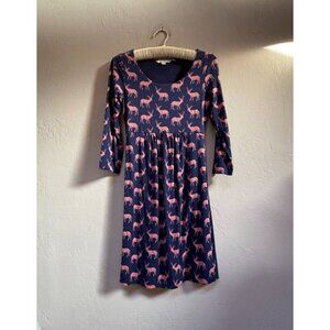 Boden Women's Size 2R Pullover Skater Dress Long Sleeve Pink Deer Print Blue